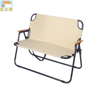 日韓便攜戶外雙人摺疊椅露營沙灘椅靠背扶手椅鐵管雙人彈簧椅（大件選宅配）