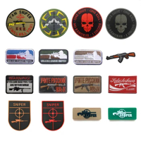 3D PVC Shooter Sniper Patches One Shot One Kill Rubber Army Tactical Badge Gun Shape Crosshair Outdoor Backpack Stickers