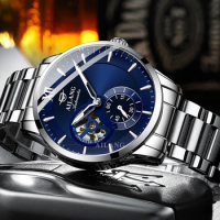 AILANG 2023 Fashion Blue Mechanical Watch for Men Stainless Steel Mens Watches Top Brand Luxury Automatic Skeleton Wristwatches