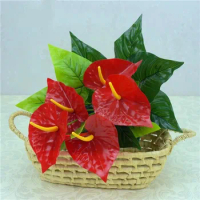 1pc Artificial 18 Heads High-quality Feel Simulation Big Anthurium Floral DRY Home Office Plastic Fake Flowers Decor Ornament