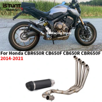 Motorcycle Full Systems Exhaust Carbon Fiber Muffler Front Link Pipe Modified For Honda CB650F CB650R CBR650 CBR650F 2014-2022