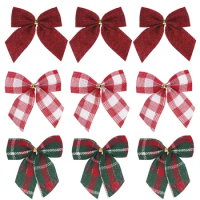 20/10Pcs Mini Christmas Bows Xmas Tree Hanging Ornament DIY Wreath Crafts Noel Christmas Decorations for Home 2024 New Year Gift