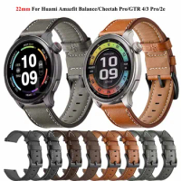 For Amazfit Balance Bip5 Smart Watch Straps 22mm Leather Replacement Band Amazfit GTR 4/3 Pro 47mm/GTR3 GTR2 2e Stratos Bracelet