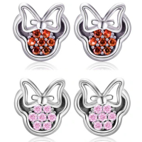 Mini Cute Minnie Earrings, Bow, Cartoon Animal Teddy Bear, Anime, Fashion Jewelry, Cute Pink Zirconia Female and Girl Jewelry