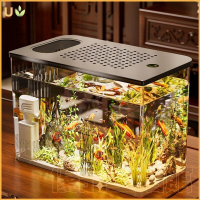 魚缸 水族箱 小魚缸 塑料帶蓋生態缸 金魚缸 家用客廳透明小型茶桌桌面造景缸