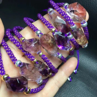Natural Purple Super Seven Rutilated Hand Rope Free Form Healing Crystal Bracelet Diy Collocation S925 Silver Bead Luck Gifts