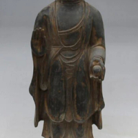 JP S0524 19 Antique Old Tibet Bronze Stand Shakyamuni Amitabha Buddha Sakyamuni Statue (B0328)