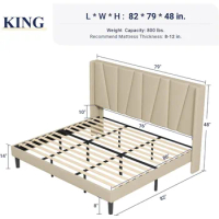King Size Bed Frame with Geometric Wingback Headboard, Modern Upholstered Beds with Wooden Slats Support, Platform Bed Frame