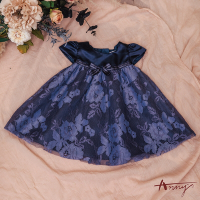 Annys安妮公主-高雅花卉蕾絲緞面拼接秋冬款公主袖BABY洋裝*1201藍色