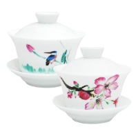 水彩畫三件式蓋碗中式茶具-2件組