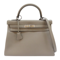 【二手名牌BRAND OFF】HERMES 愛馬仕【再降價】瀝青灰 Togo皮革 Kelly 32 凱莉包 兩用包 內縫 銀扣 C刻