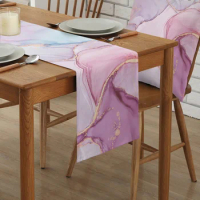 Marble Gradient Pink Table Runner for Dining Table Country Decor Anti-stain Rectangular Dining Table Runner Wedding Decoration
