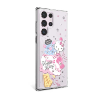 【apbs】三麗鷗 Kitty Samsung Galaxy S23 Ultra / S23+ / S23 輕薄軍規防摔水晶彩鑽手機殼(冰淇淋凱蒂)