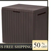 Keter City Box Brown 30 Gallon Resin Deck Box for Patio Furniture, Pool Accessories, and Outdoor Toys