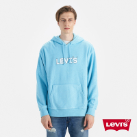 Levis 男款 寬鬆版重磅口袋帽T / 精工刺繡徽章海報體Logo / 400GSM厚棉 海洋藍