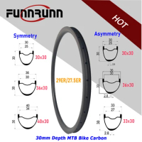 29ER/27.5ER MTB Carbon Rim Mountain Bike Disc Asymmetry /symmetry Clincher Tubeless 30/33/36/40mm Width 30mm Depth Mtb Rim UD 3K