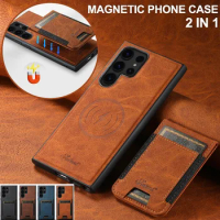 Classic Leather Phone Case For Samsung Galaxy S24 S23+ S22 Note20 Ultra Removable 2 in 1 Back Magnetic Wallet Card Phone Cover