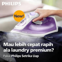 Philips Setrika Uap DST1040/30 Ungu - Lebih Cepat Rapih dengan Uap Optimal dan Semprotan Air, Tapak 