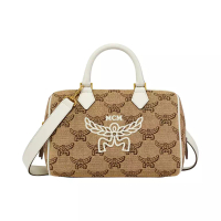 MCM [12.12 Dealcember] Small Ella Boston Bag in Lauretos Raffia Jacquard Beige