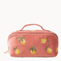 Elizabeth Scarlett Lemon Blossom Velvet Open Flat Makeup Bag - Coral