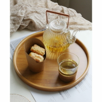 竹制托盤餐盤茶盤 家用北歐圓形木質ins 收納茶室餐廳奉茶蛋糕