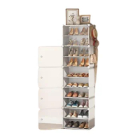 Tall Shoe Rack 20 Pair Organizer Narrow Shoe Rack with Door Portable Shoe Storage Cabinet with Hooks