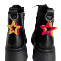 1PCS Pink Yellow Color Acrylic Stars Pendant Martin Boots Shoes Buckles Decoration Metal Snap Hook Shoes Accessories Jewelry
