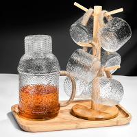 錘紋水壺玻璃耐高溫大容量晾水瓶水杯套裝復古麻繩把手家用水壺