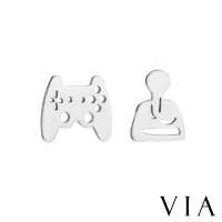 【VIA】白鋼耳釘 白鋼耳環 不對稱耳釘 電動耳釘/個性系列 電動搖桿不對稱造型白鋼耳釘(鋼色)