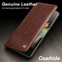 Genuine Leather For Samsung Galaxy S21 ultra 5G Plus Phone Case Luxury Business Cowhide Cover Galaxy S21+ Case With Card Slot