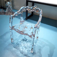Creative Luxury Transparent Ice Chair Flowing Water Floor Vanity Accent Designer Chair for Living Room Gift