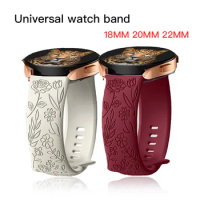 18mm 20mm 22mm Rose engrave Band for Samsung Galaxy Watch 654 40mm 44mm Gear S3 Silicone Cute Strap Classic 43mm 45mm Active 2