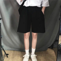 Musim Panas Mode Wanita Pinggang Elastis Celana Pendek Pinggang Tinggi Streetwear Lebar-kaki Kebesaran Sederhana Uniseks Pendek