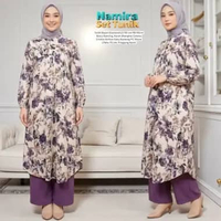 Once One Set Wanita Kekinian Tunik Ruffle Rayon Diamond Baju Setelan Celana Kulot Crinkle LD 110 cm 