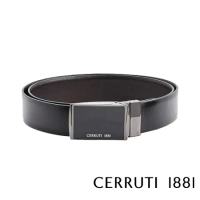 【Cerruti 1881】限量3折 義大利頂級小牛皮皮帶 全新專櫃展示品(黑咖啡色 CECT04748M)