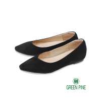 【GREEN PINE】麂皮尖頭內增高娃娃鞋黑色(00322408)