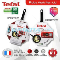 TEFAL RUBY WOK PAN 28CM TUTUP KACA Wajan Lapis Titanium NonStick Thermosignal Diffusion Base Garansi