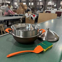 新款家用36CM不粘鑊平底炒鑊有鈦炒鑊廚房大燉鑊雙耳蒸鑊帶蒸籠盤