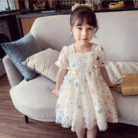 Baby童衣 韓版蕾絲蝴蝶結公主裙 女童氣質洋裝 女寶寶短袖小方領洋裝 88991