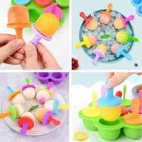 7-Hole DIY Ice Cream Stick Silicone Mold Baby Fruit Milkshake Ice Cream Ball Maker Popsicle Mold Home Kitchen Accessories Tools
