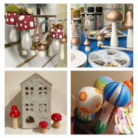6 Style Wooden Figure Painted Mushroom Miniature DIY Mushroom Craft Ornament Kit