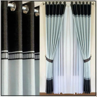 gorden blackout smokring curtain dekorasi rumah kain motif kombinasi warna, tersedia untuk ukuran je