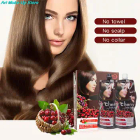 Mokeru 500ml*2/Pack Cherry Hair Color Cream Hair Coverage Hair Color Blending Black Hair Dye Paste Shampoo