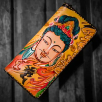 High-grade Handmade Peacock King Daming Wallets Colour Zipper Purses Men Long Clutch Vegetable Tanned Leather Wallet Card Holder