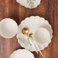 sets piring mangkuk plate bowl putih white bunga matahari flower estet