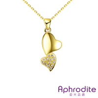 【Aphrodite 愛芙晶鑽】璀璨微鑲美鑽雙心造型項鍊(黃金色)