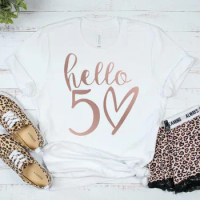 50th Birthday TShirt Hello T-shirts for Women Men Hello Fifty 50th Gift Fifty Years Old Gift Short Sleeve Top Tees O Neck goth