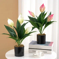 48cm Tropical Monstera Artificial Plants Fake Anthurium Tree Branch Plastic Leaves Real Touch Desktop Palm Tree For Home Decor