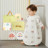 【Hoppetta】福氣龍寶蘑菇六層紗防踢背心燙布貼禮盒組(0-3歲嬰童版 正反兩面可穿)