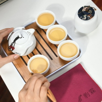 雪花釉茶具旅行套裝紫砂便攜式茶盤收納包小號茶杯防燙蓋碗茶巾